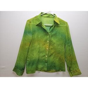 Vintage 90s Sheer Button Up Sheer Blouse Long Abstract Forest Fairy Earthy Y2K